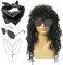 SKHAOVS 4 Stück Rock Kostüm Set 60/70/80er Disco Perücke Hippie Perücke Erwachsene Hippie Kostüm Lockige Perücke Sonnenbrille Bandana Kreuz Halskette Rock Perücke für Mottoparty Halloween