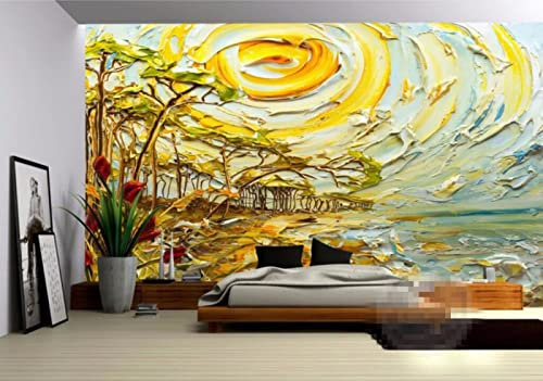 Fototapete Wandbilder 3D Effekt Gelb & Graffiti Tapete 3D Vliestapete Tapeten Wandbild Tapeten Wohnzimmer Tv Wanddeko 350cm×250cm(Breite x Höhe)