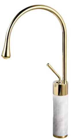 Robinet Robinet De Lavabo En Cuivre Et Marbre Doré, Robinet De Salle De Bains D'Eau Chaude Et Froide, Robinet Rotatif De Lavabo De Comptoir, Or Haut
