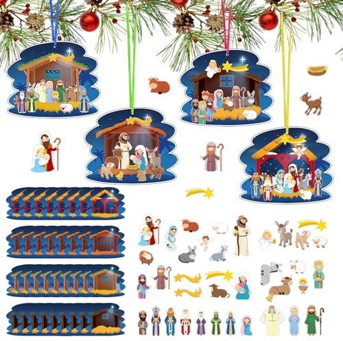 MONCAP 32SET Weihnachten Jesus Aufkleber Jesus Geburt DIY Kinder Jesus Weihnachtsszene DIY Weihnachten Jesus Anhänger mit Krippenaufkleber für Weihnachten Religiöses Geschenk Religionsunterricht