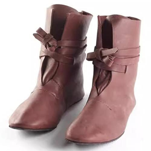 Medieval Cosplay Boots - 1 Paio di Scarpe medievali retrò PU Stivali di Cuoio - Steampunk PU Cuoio Cavaliere Stivali,Marrone,43