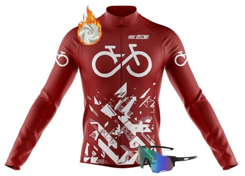 Winter with Fleece Mens Breathable Warm Long Sleeve Cycling Jersey, Bicycle Top Windproof Winter Cycle Top, Thermal Cycling jacket,+Cycling Polarized Sunglasses (TYP-7,L)