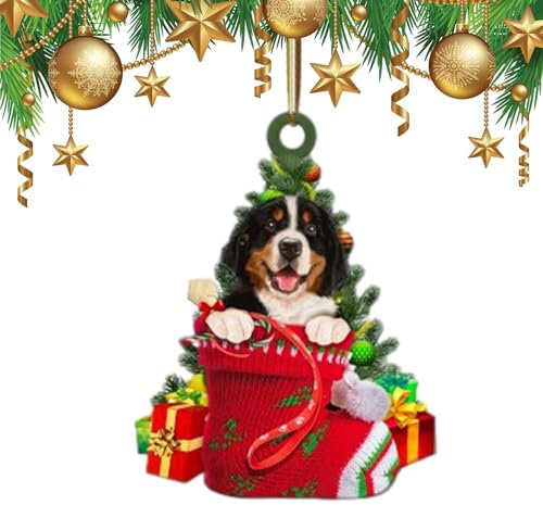 Huasean Sennenhund Weihnachtsschmuck, 2D-Hunde-Weihnachtsbaumschmuck Aus Acryl, Lustiges Hunde-Hängezubehör Für Den Weihnachtsbaum