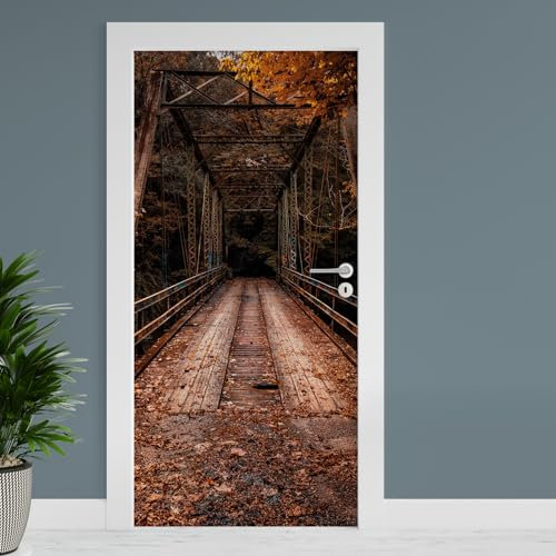 Finest Folia Türfolie 90x200 cm Türtapete Türposter Folie für Tür Wohnzimmer Kinderzimmer Küche Türaufkleber Bad Aufkleber selbstklebend TF01 (39 Herbstbrücke)