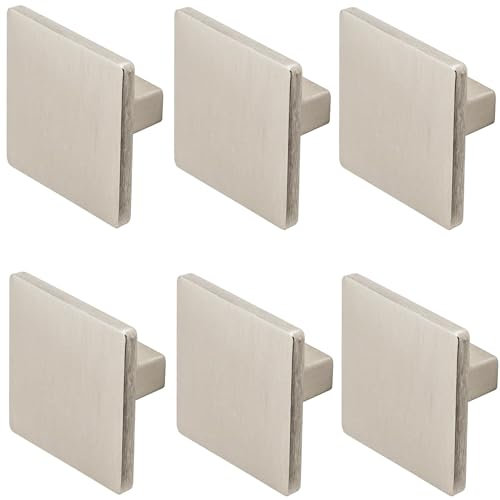 Decoranddecor Calla Square Cabinet Knob Door Pull Handle Kitchen Cupboard Furniture Drawer (6 Pack, Brushed Chrome)