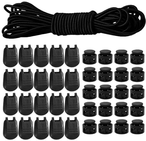 10m Latex Bungee Rope with 20PCS Nylon Tail Clip Buckle, 20PCS Double Hole Snap Buckle, Elastic Rubber Cord, Plastic Rope Lock Set.