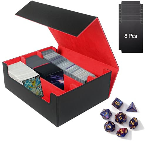 Smgbway Scatola Porta Carte MTG Magnetica Con 8 Divisori, 7 Dadi, Capacità 1800 TCG - Deck Box Per Magic The Gathering (1800+, Blackred)
