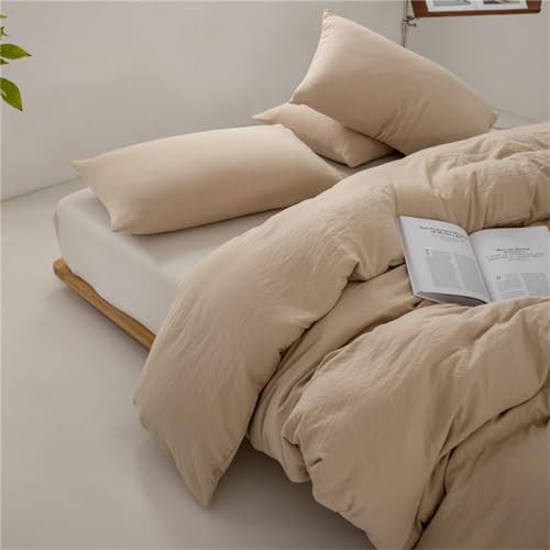Odot Couleur Unie 3 Pieces Parure de Lit, Ensemble de Literie avec Housses de Couettes et 2 Taies D'oreillers 48x74cm, Set de Housse de Couette pour 1~2 Personnes (150x200cm,Couleur Kaki B)