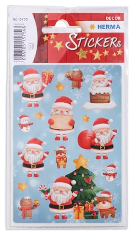 HERMA 15756 Aufkleber Weihnachtsmann klein groß, 45 Stück, Weihnachten Sticker mit Nikolaus Sterne Weihnachtsbaum Motiv, Kinder Etiketten für Weihnachtsdeko Geschenke Adventskalender Winter Dekoration