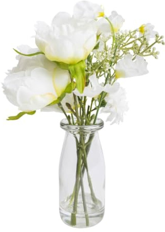 Botanic-Haus künstliche Frühlingsblumen (Blumen-Mix-Bouquet) in Glasvase, Farbe: Creme-weiß