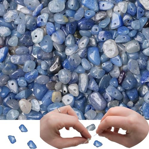 XIANNVXI 400pcs Blauer Aventurin Perlen zum Auffädeln Kristalle Perlen Natürlichen Kristall Steine Perlen für Armbänder Machen Crafting 2 Stränge Unregelmäßige Edelsteine Gebohrt DIY Schmuck 5-8mm