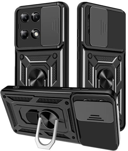 Yutwo Funda para Xiaomi Redmi Note 13 4G, Protección de la Cámara Carcasa Redmi Note 13 4G con Cubierta de Cámara Deslizante y Soporte Anti-Choque Funda – Negro