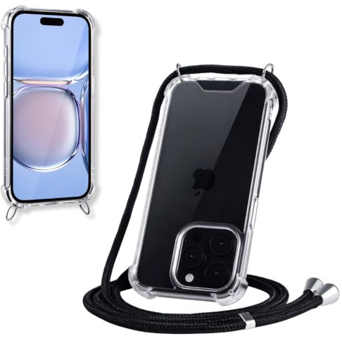 JProtect für iPhone 15 Pro Max Hülle mit Band – Handyhülle zum Umhängen mit Band in Schwarz – Handykette iPhone 15 Pro Max Kordel Hülle mit Kette/Schnur – Schützendes Case