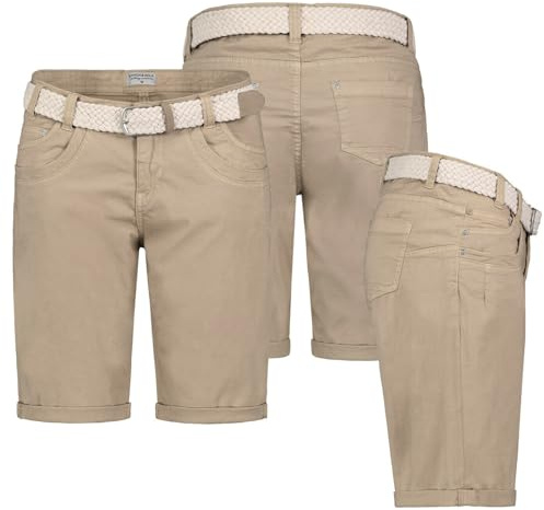 Stitch & Soul Damen Short Bermuda Kurze Hose Sommer Chino Stoff Hose mit Gürtel