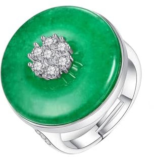 Musihy Verlobungsring Damen, 20 mm Verstellbarer Damenring mit grünem Chrysopras und weißem Zirkonia, Silber