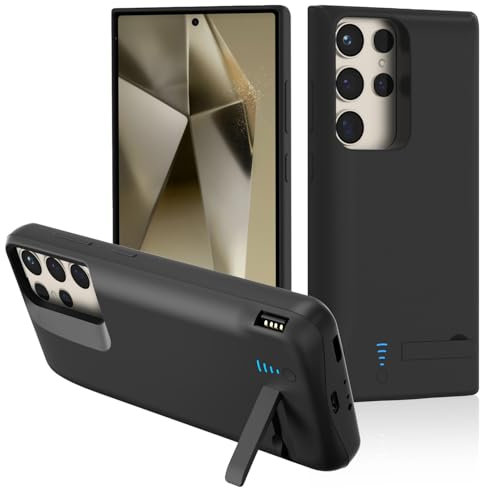 Gladgogo Battery Case for Samsung Galaxy S24 Ultra - 5000mAh Rechargeable Charger Case with Kickstand - Black