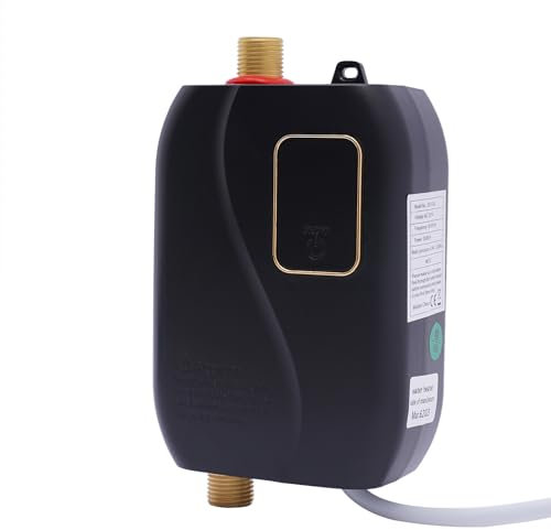 Durchlauferhitzer Elektro 220V Warmwasser Dusche Tankless 3500W Bad Küche 25-50 °C Ohne Tank Mini Elektrische Durchlauferhitzer Für Bad, Küche (Schwarz)