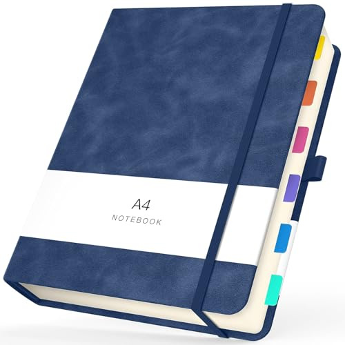 Yarotm Notizbuch A4 Liniert - PU Leder Notizbuch Tagebuch 21.6x28.5cm - 100GSM Collegeblock Liniert Notebook A4-180 Blatt/360 Seiten Notizblock A4 Hardcover Reisetagebuch, Dunkelblau