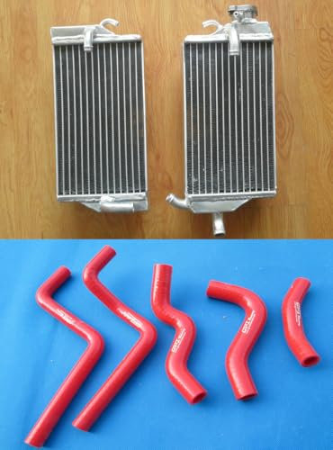 FSMOTO Compatibile con radiatore in alluminio Hon-da CR125 CR125R 2002 2003 CR 125 R 125R + tubo in silicone (rosso)