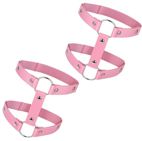 2 Stück Leder Bein Strumpfband Rosa Verstellbares Strumpfband Doppellagiges Gothic Oberschenkel Strumpfband Anti Rutsch Clip Damen Halloween Rave Karneval Cosplay Party Zubehör