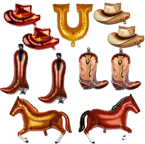 11stk Party Ballons mit Western Thema, Große Cowboystiefel Hüte Pferdeballon Cowboy Partydekorationen Rodeo Ballons für Cowgirl Cowboy Geburtstagspartydekorationen
