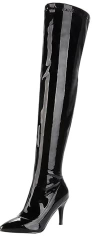 HSyc JRX Damen Lack Overknee Stiefel mit Stiletto Absatz und Reißverschluss High Heels Lang Stiefel 38.5