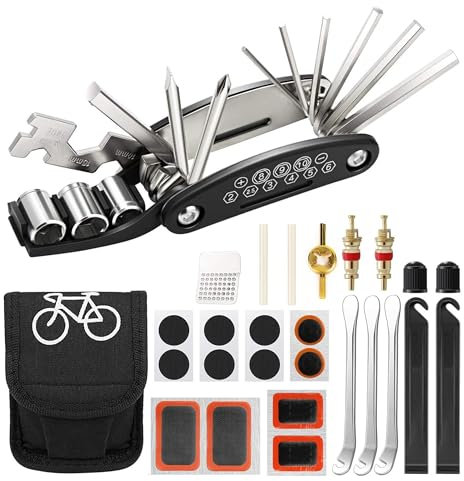 Bike Tool Kit, 16 in 1 Multifunction Tool, Puncture Repair Kit Bicycle Fix Tool Kit Bike Puncture Repair Kit Bike Repair Kit Bike Multi Tool for Road Bikes & Mountain Bikes