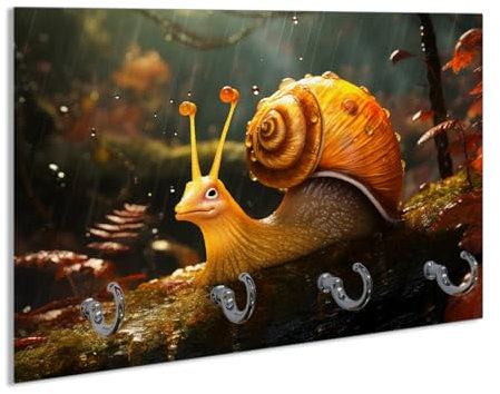 Wallario Schlüsselbrett aus Glas 30 x 20 cm, Wand Schlüsselhalter mit 4 Haken, Motiv: Schnecke auf AST