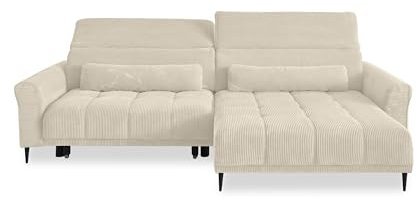 möbelando Wohnlandschaft >Wolve< Kopfteilverstellungen, 2 Kissen, Cord beige - 277x108x179cm (BxHxT)