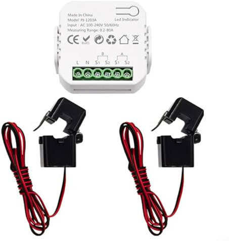 Puupaa Misuratore di energia intelligente con misurazione della corrente e della tensione, monitor dell'energia per Tuya per Smart Life per ZigBee, con morsetto per sensore CT (2 per CT)