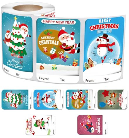 Mimoqk Christmas Labels Stickers, 250X Cartoon Sticker Tags, Decorative