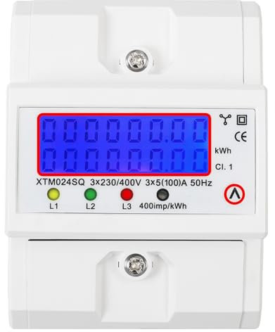 MIRTHBUY Digitaler Stromzähler mit LCD, 3-Phasen 4-Draht, Löschfunktion, Klare Funktion, Geeicht Stromzähler, Drehstromzähler für DIN Hutschiene Zwischenzähler Strom Geeicht 230/400V