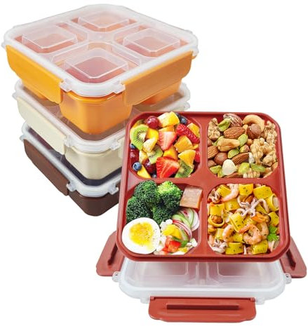 greenandlife 4 Stück Snackbox mit Fächern, 4 Fächer Bento Snackbox, Lunchbox für Kinder und Erwachsene, frühstücksbox, Jausenbox, Meal Prep Boxen, Brotbox für Schule, Arbeit und Reisen