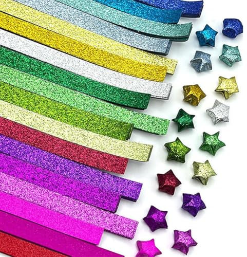 Rtyweth 360 Blatt Glitzer-Origami-Stern-Papierstreifen, 18 farbige Seiten, Origami-Stern-Papier, bunt, faltbares Dekorationspapier, Stern
