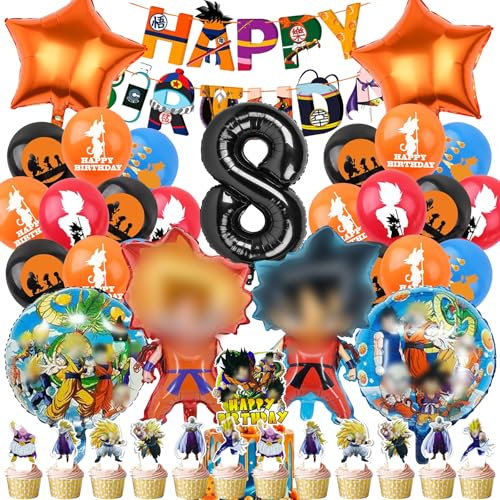 Mizijia 37 Pièces Decoration Anniversaire Dragnball 8 Ans Garçon, Ensemble de Fête d'Anniversaire Dragnball, Ballon Deco Anniversaire, Ballons Set d'Anniversaire pour Enfants