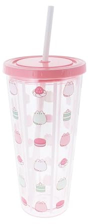 Blueprint Collections Pusheen Beaker with Straw | Cute Kawaii Tumbler | Reusable Drinkware for Cold Drinks | Pusheen Gift for Kids, Teens & Fans