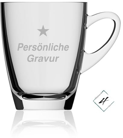 Teetasse mit Gravur, Kaffeetasse mit Gravur, Glastasse mit persönlicher Gravur, Tasse personalisierbar, personalisierte Tasse, gravierte Glastasse