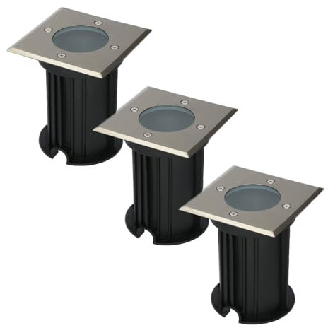 HOFTRONIC - Ramsay 3er LED Bodenstraher außen - 230V GU10 Fassung Wechselbar - IP67 Wasserdicht - Edelstahl - Einbaustrahler Terrasse Eckig - Bis zu 1000 kg Belastbar (befahrbar & kratzfest)