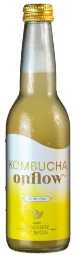 Kombucha Natural Onflow, Té Kombucha Sin Azúcar, Sabor Jengibre y Limón, Pack 9 Botellas x 33cl