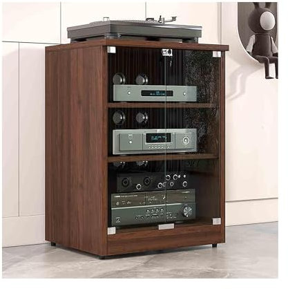 AV-Medienständer, Hifi rack Medienkomponentenschrank, Stereo-Audio-Rack mit verstellbaren Regalen, Türen aus gehärtetem Glas und Kabelmanagement, für Wohnzimmer, Gaming, Aufnahmeraum(Brown,60x50x80cm)