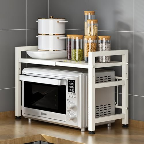 Griglia Regolabile per Forno a microonde con 6 Ganci, Acciaio al Carbonio, capacità di carico Elevata, ripiano da Cucina salvaspazio con Organizer. White,40 * 36 * 46cm