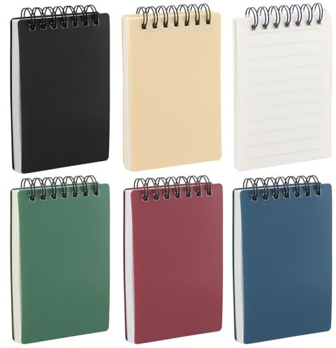 Spirale Notizblöcke, Retro Mini Notizblöcke A7, 6 Stück x 80 Blätter Wasserdichte Notizblock Pocket Notizbuch mit Liniert, Schreibblock Rechenblock Malblock Zeichenblock für Memos Büro Schule Zuhause