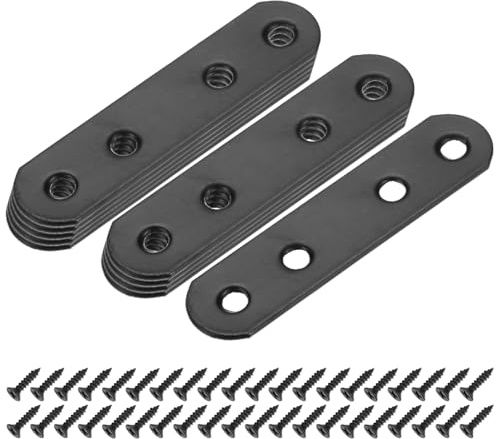 M METERXITY 10-Pack Flat Straight Brackets 2.95x0.71in, Black | Flat Bracket Mending, Plate Furniture Brace, for Wood Furniture, Timber PC Case Holder