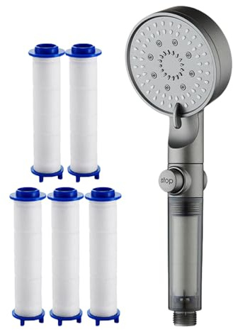 Cour de douche hydroboost, 5 systèmes de filtre en mode pulvérisation, buses de silicone réglables, augmente la pression de l'eau, facile à installer, 27x9cm, pour la maison, le RV, le dortoir