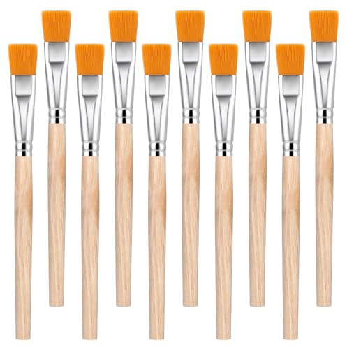 Ymapinc 10 Stück Acryl Flache Pinsel Set,17mm | Pinselset Nylon Borstenpinsel Groß Malerpinsel für Acrylmalerei Ölmalerei Gouachemalerei Anfängermalerei