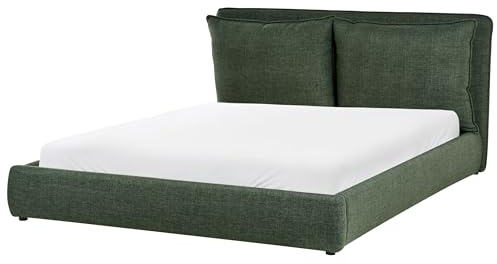 Beliani Fabric EU King Size Waterbed 5ft3 Upholstered Cushioned Headboard Dark Green Bajonna