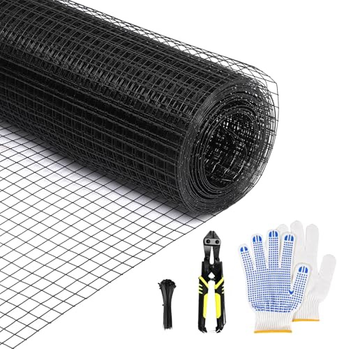 Black Hardware Cloth 24 in x 50 ft, 1 Inch Hardware Cloth, 19 Gauge Vinyl-Coated Steel 1x1 Welded Wire Mesh Roll for Chicken Wire Fencing, Chicken Coop, Garden Fence, Rabbit Fence and Catio