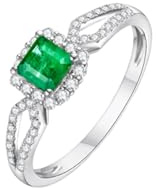 Mesnt 18K White Gold Rings for Ladies with 0.4ct Square Shape Emerald and 0.2ct Diamond, Size S 1/2