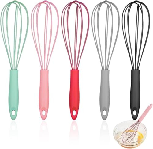 lrgnixs 5 Stück Schneebesen Silikon, Silikondrähte Ballonschneebesen | Antihaftbeschichtung, Küchen Schneebesen für Mischen, Schlagen, Aufschäumen und Rühren, 5 Farben