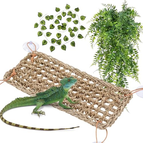 DHSWNNG Bearded Dragon Accessories, Reptile Plants Terrarium Hanging Plant Vines Artificial Leaves Hammock Leopard Gecko Tank Accessories for Lizard Snake Geckos Chameleon